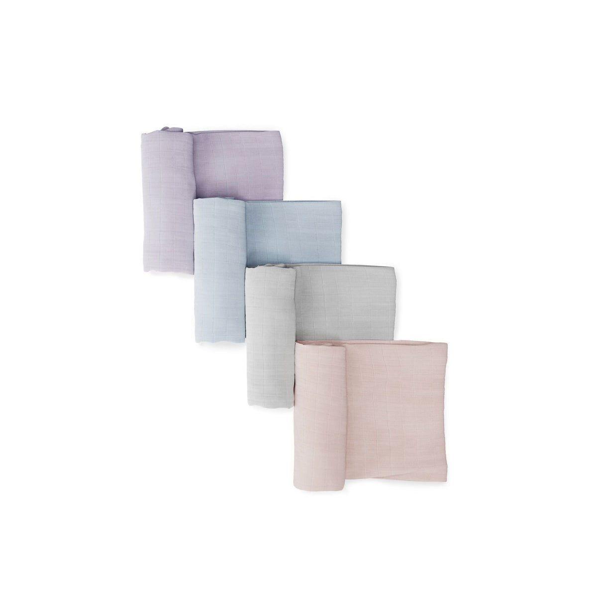 Set of four muslin swaddles in pastel colors on a white background #color_garden