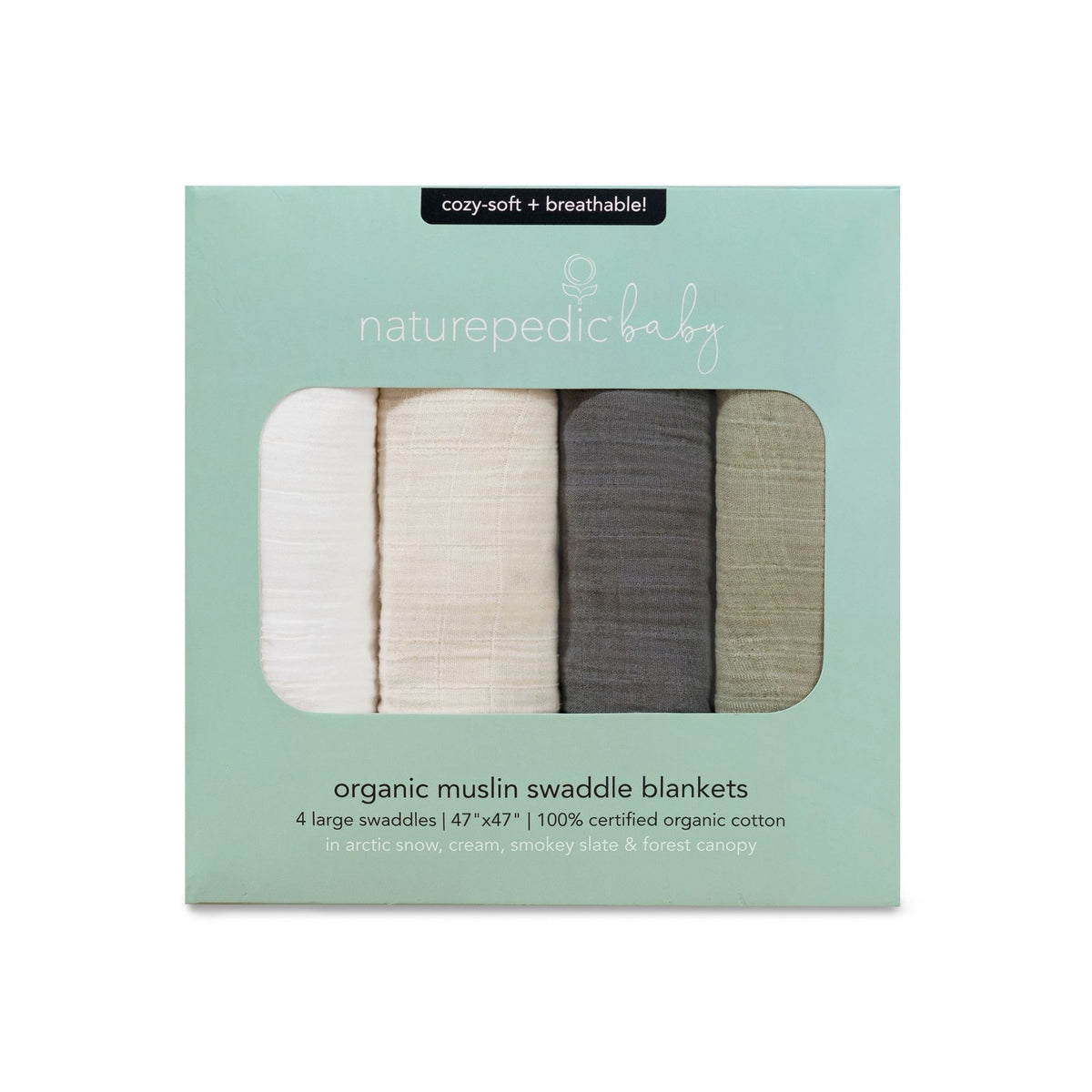 Breathable Organic Cotton Muslin Swaddle Blankets (4-Color Pack)