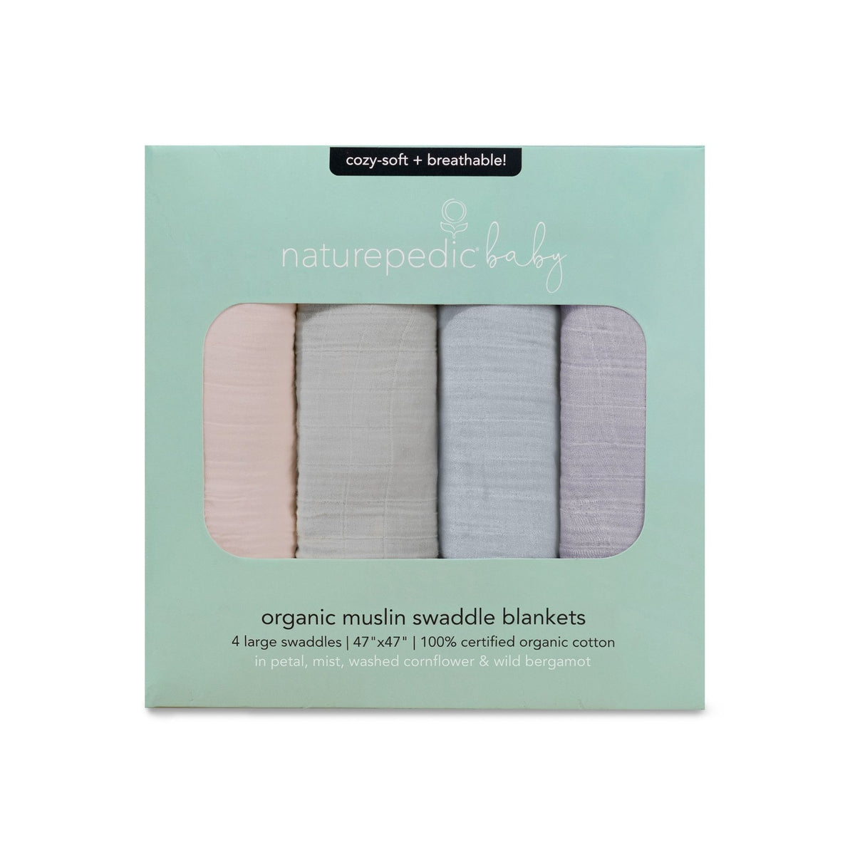 Breathable Organic Cotton Muslin Swaddle Blankets (4-Color Pack)