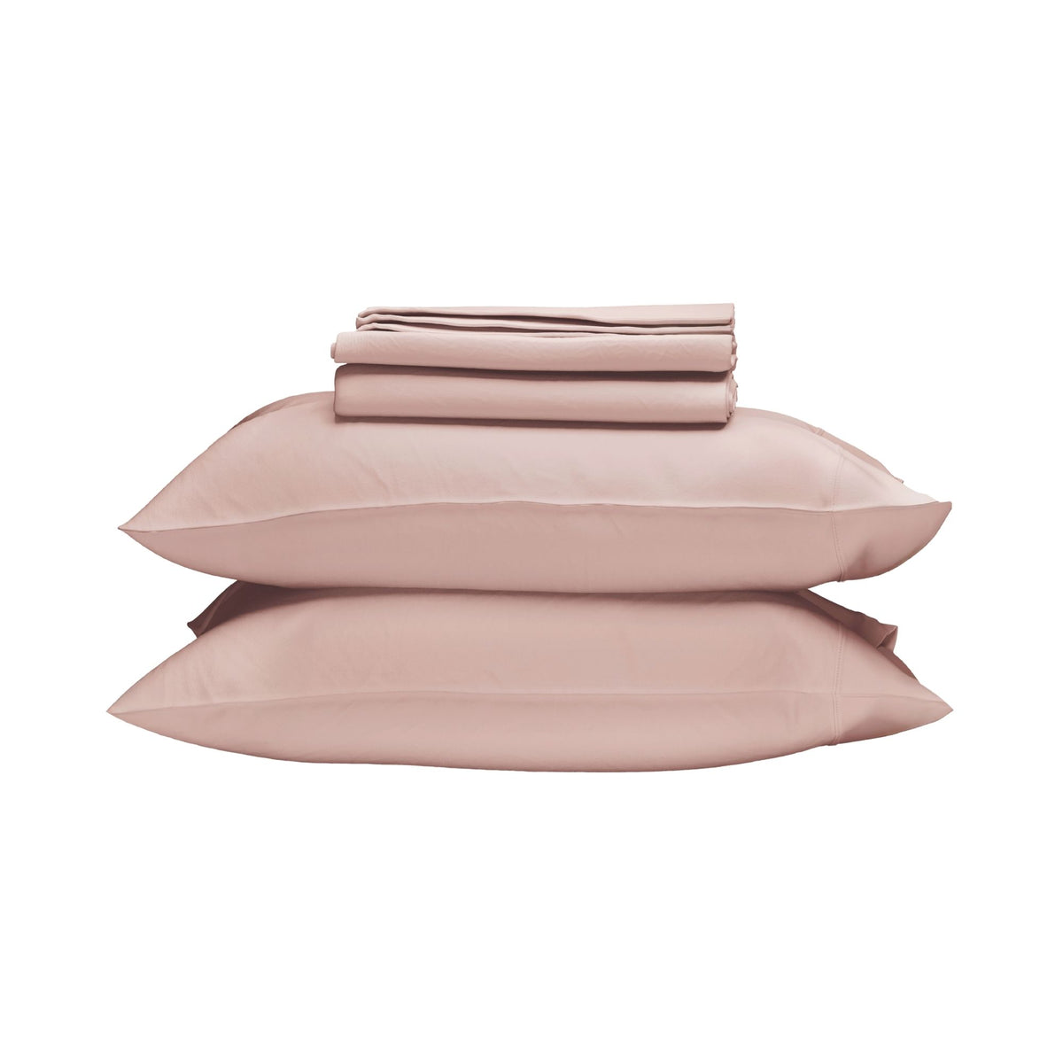 Set of pink bedding folded on a white background #color_petal