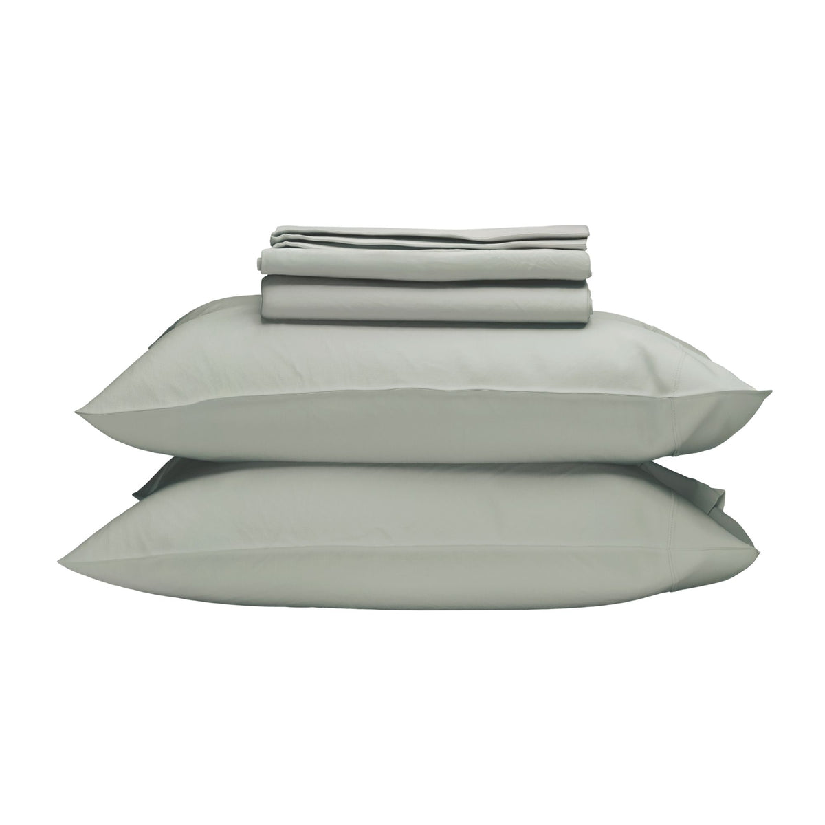 Set of light gray bedding folded on a white background #color_sage