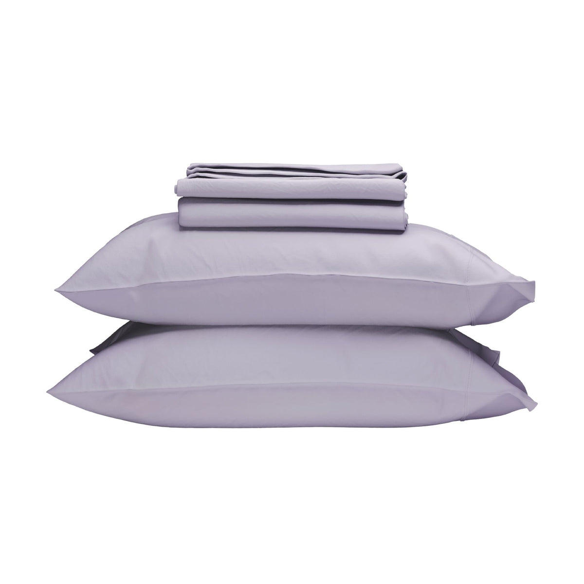 Stack of lavender-colored bedding on a white background #color_wild bergamot