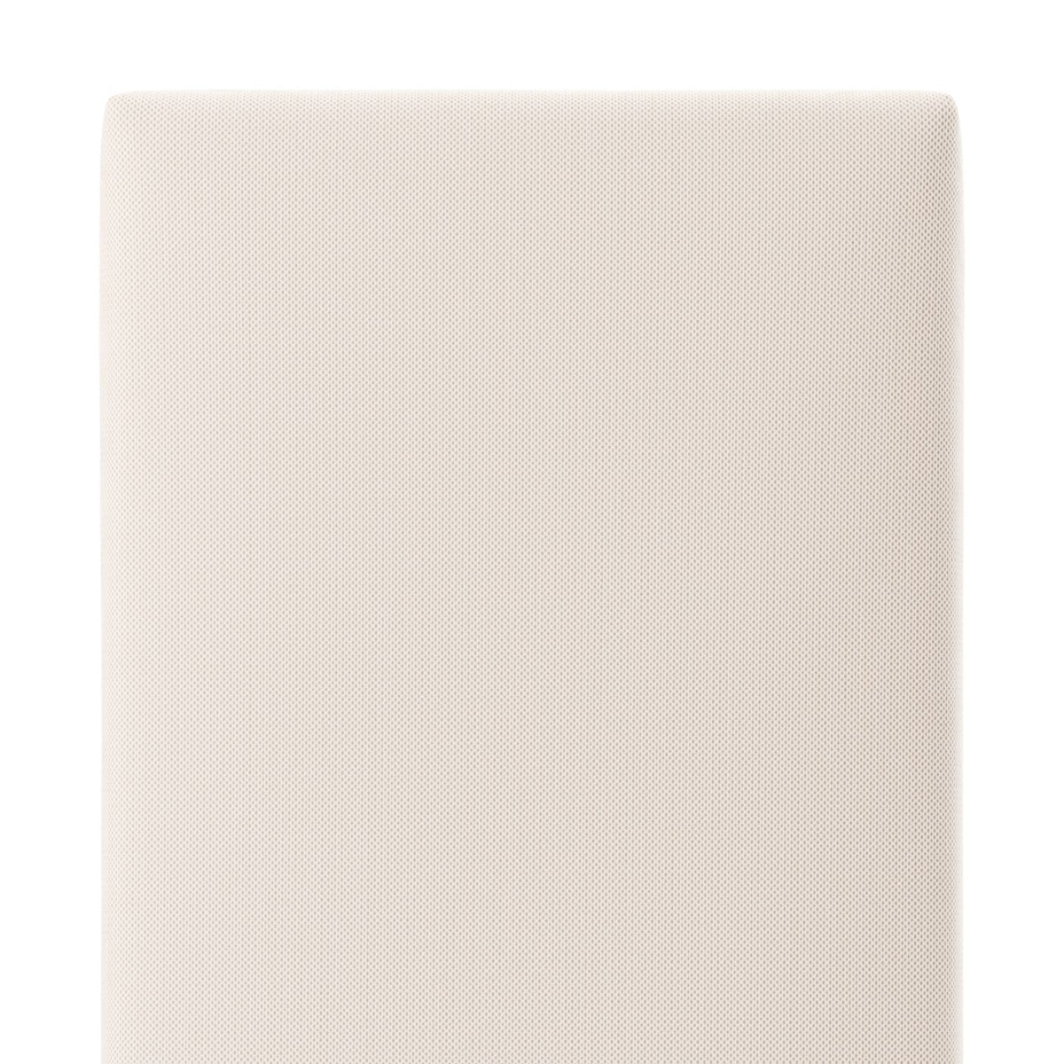 A close-up of a light beige textured fabric surface with rounded corners, shown against a white background.