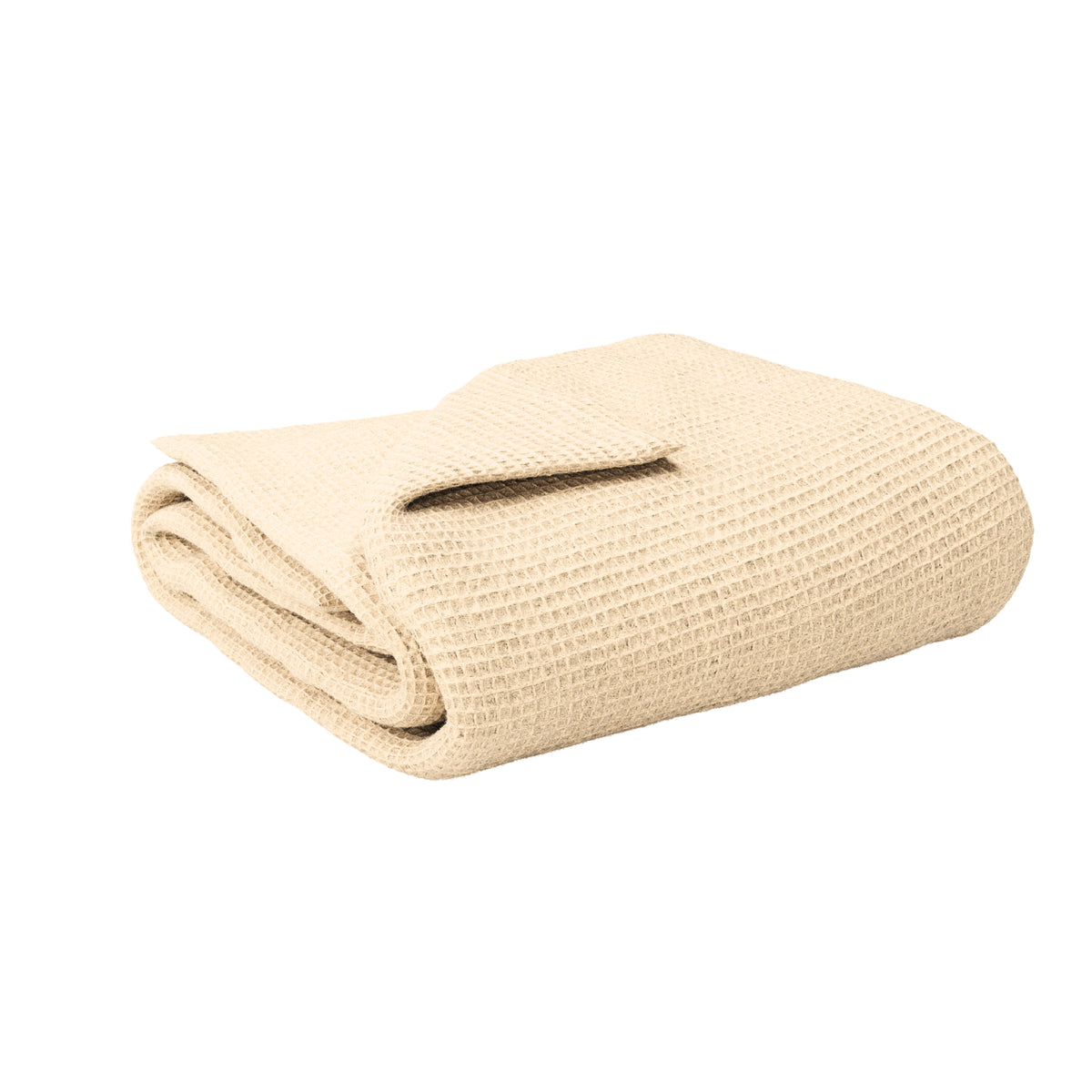 A folded waffle-weave blanket on a solid white background. #color_buttercream