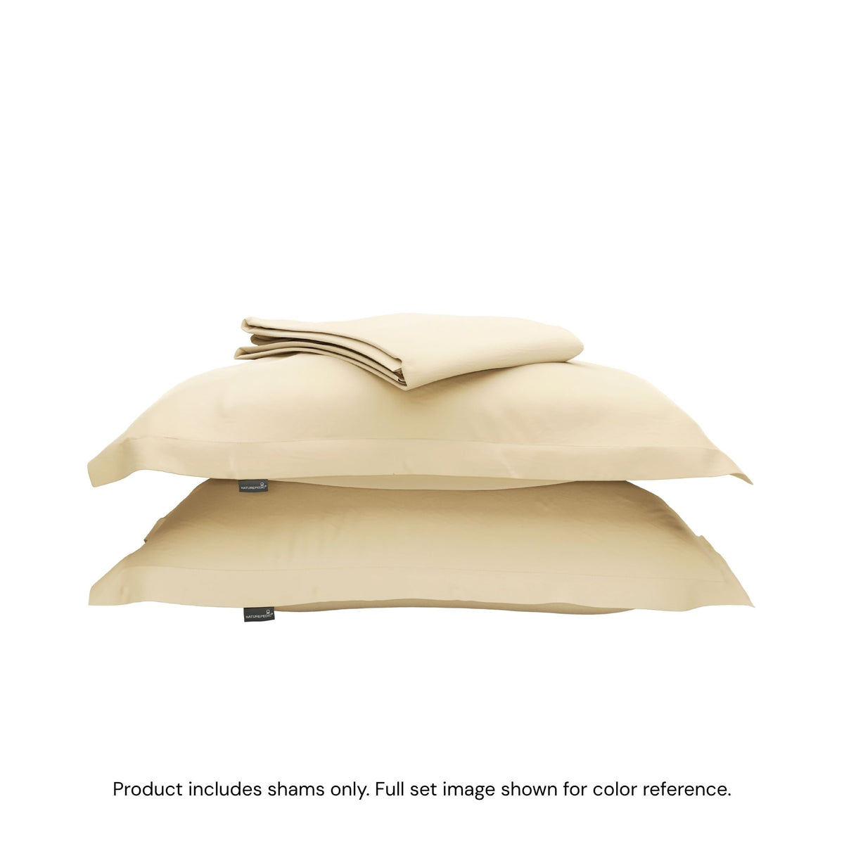 A duvet cover folded on top of two pillow shams #color_sunny