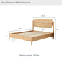 Wooden bed frame with dimensions and weight capacity on a white background #size_king